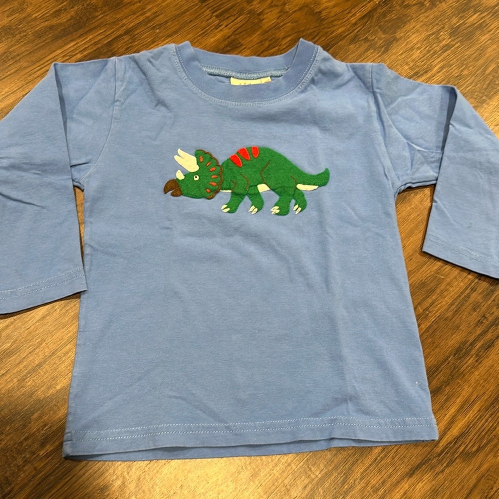 LIKE NEW Luigi Kids Long Sleeve Tee with Felt Dinosaur Appliqué